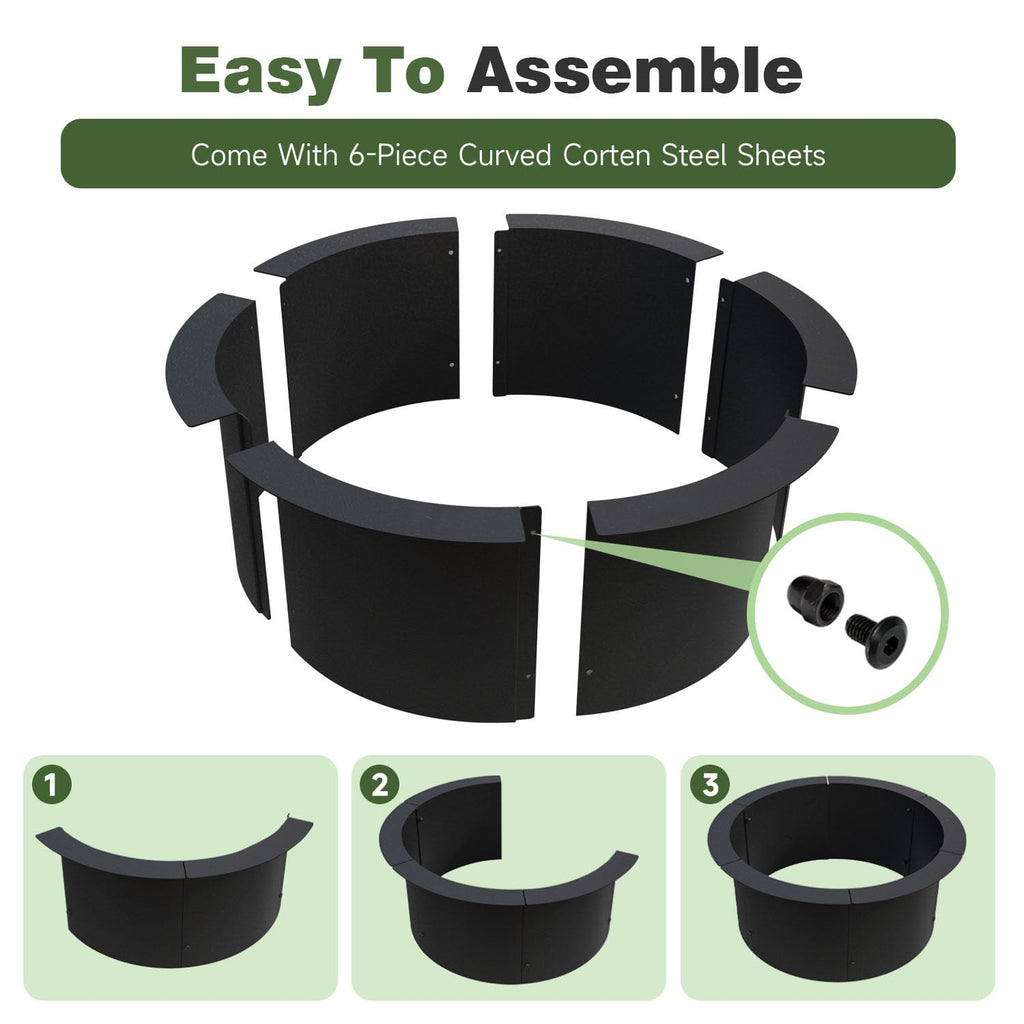 Outdoor Fire Pit Ring 27.5-Inch Outer/23.6-Inch Inner, Fire Pit Insert Round Metal Steel Fire Rings for Outside Wood