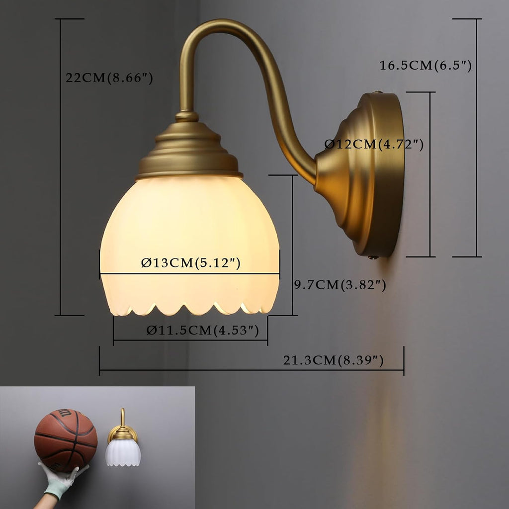 Vintage Brass Boho Wall Sconces, Hardwired Wall Lights with Tulip Glass Lampshade, Brass Vanity Lamp Modern Wall