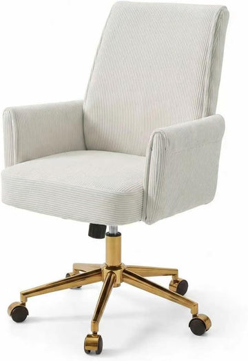 Velvet 360°Swivel Desk Chair, Modern Height Adjustable Home Office Armchair with Gold Base and Wheels for