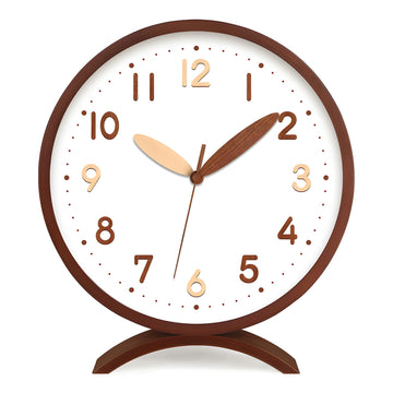 Table Clock-8 Inch Silent Non-Ticking Wooden Timepiece Desk Clock, Battery Operated Decor Round Clock Office Bedroom