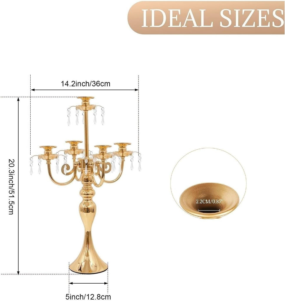 5 Arm Black Candelabra Centerpiece for Table, 20.3” Tall Metal Candlestick Candle Holder for Taper Candles, Gothic
