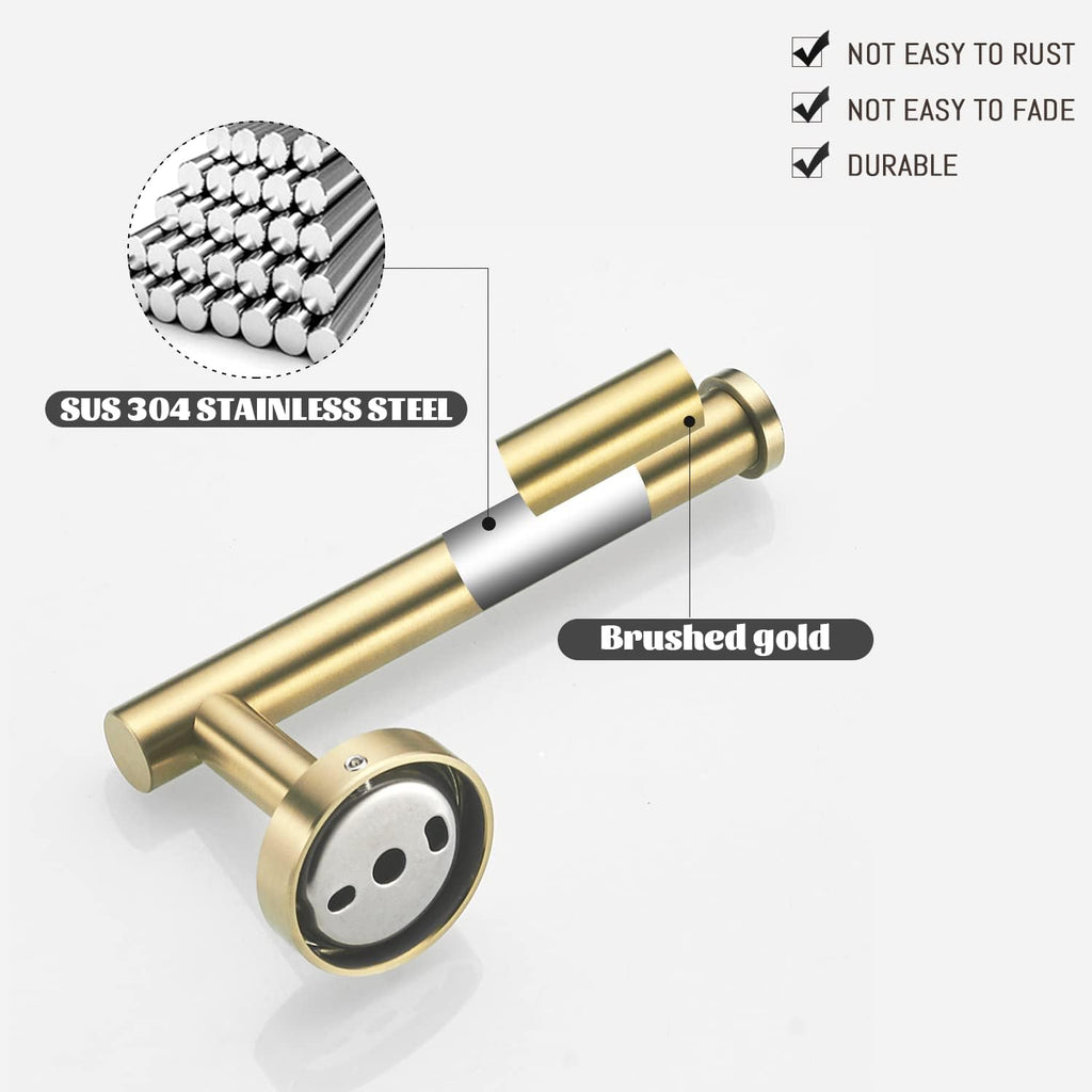 Gold Bathroom Hardware, Toilet Paper Holder Towel Ring and Robe Hook Brushed Gold Bathroom Accessories Set Wall Mount