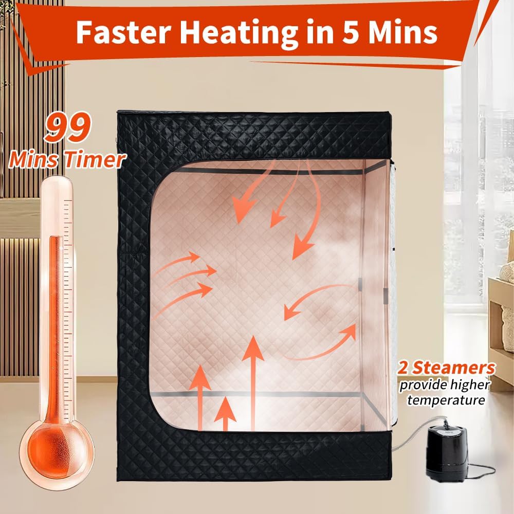 1-Person Portable Steam Sauna Tent for Home, 3L 1500W Sauna Box for Relaxation & Detoxification with Folding Chair