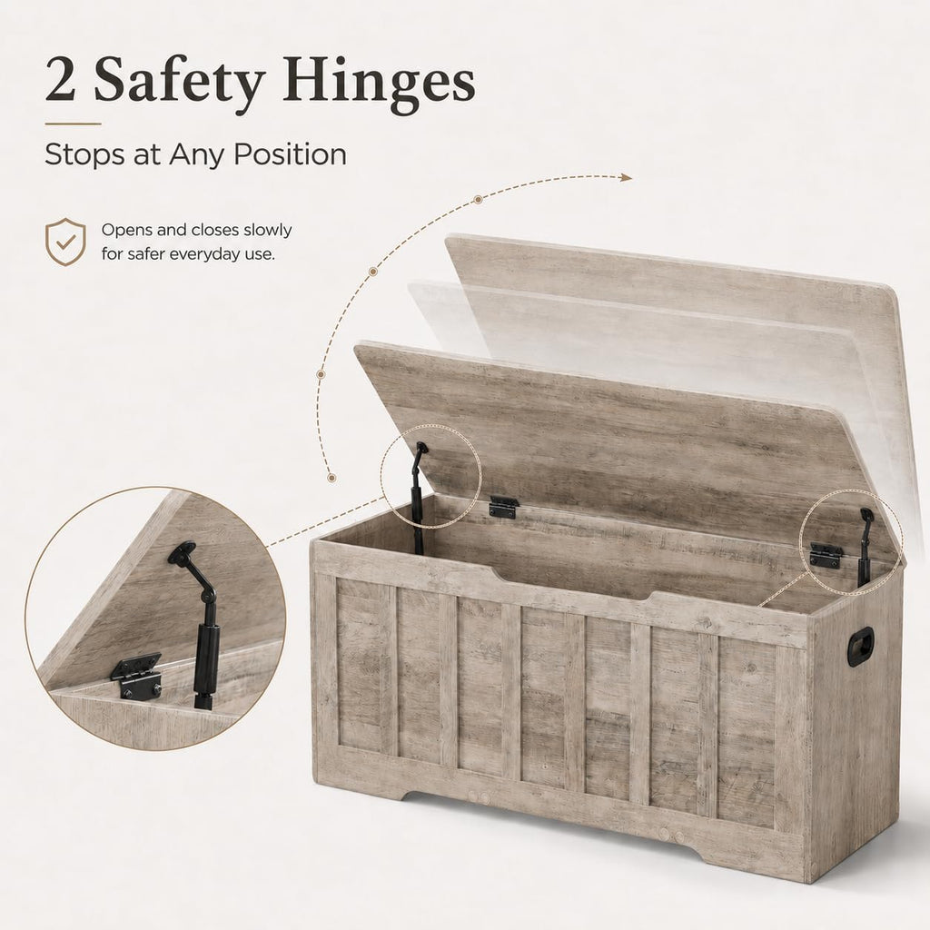 47.2" Storage Chest , Extra Large Wooden Storage Trunk with 2 Safety Hinges, Entryway Storage Bench, Blanket Chest