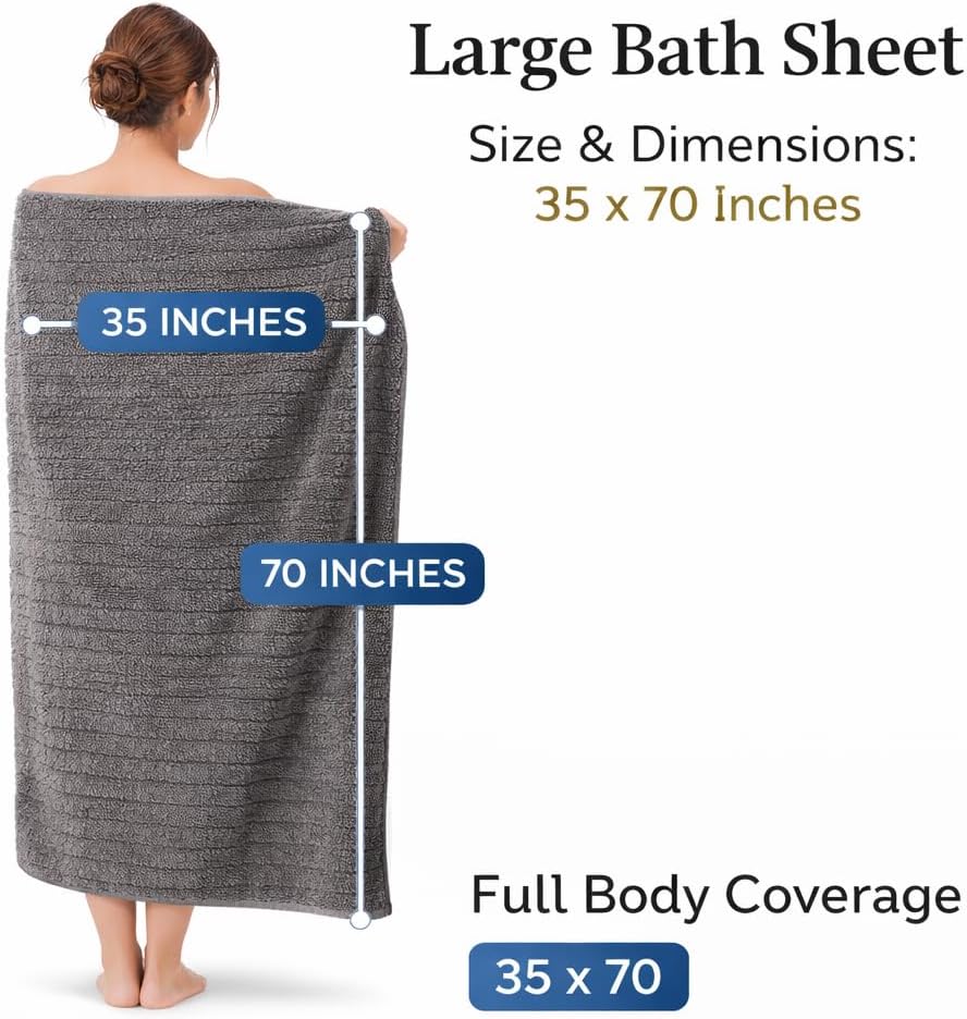 Bath Sheets Towels Pack of 2 - 100% Carded Ring Spun Cotton, Extra Large 35x70 Inches, Ultra Soft, Highly Absorbent &