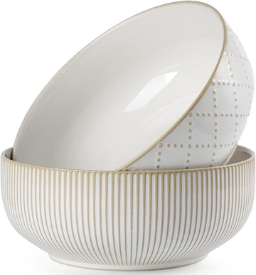 Large Serving Bowls (8 inch & 60 fl oz), Ceramic Salad Bowl Set of 2, Microwave and Dishwasher Safe, Farmhouse
