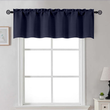 Navy Blue Valance for Windows, Small Blackout Valance Kitchen Curtains for Bathroom Basement, Modern Rod Pocket