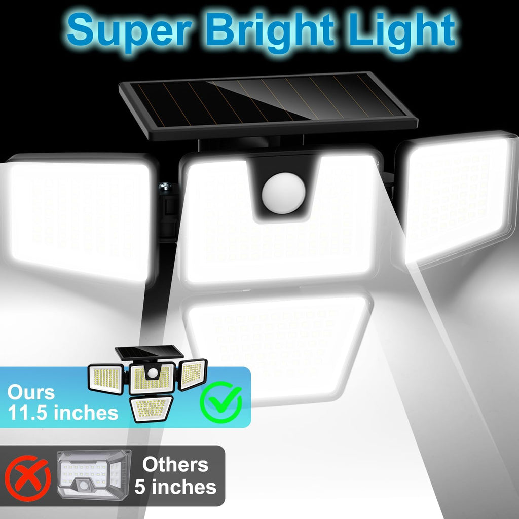 Solar Lights Outdoor, 2 Pack 300 LED High Brightness Cordless Solar Motion Sensor Lights; 4 Adjustable Heads,320°