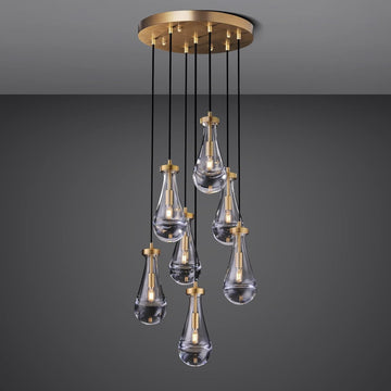 Raindrop Pendant Lights Kitchen Island Teardrop Gold Hanging Light Fixtures Clear Solid Glass Pendant Light Modern Chandeliers for Dining Room Porch Corridor Living Room (7-Light)