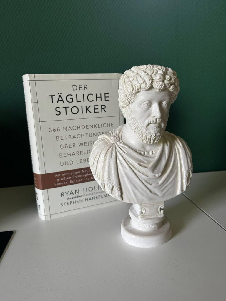 Marcus Aurelius Bust - Elegant Marble Statue Decor and Philosophy Book Collections | Inspirational for Stoicism and