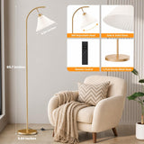 Glass Floor Lamp, Dimmable Gold Standing Lamp with Remote & Foot Switch, Ribbed Frosted Glass Shade
