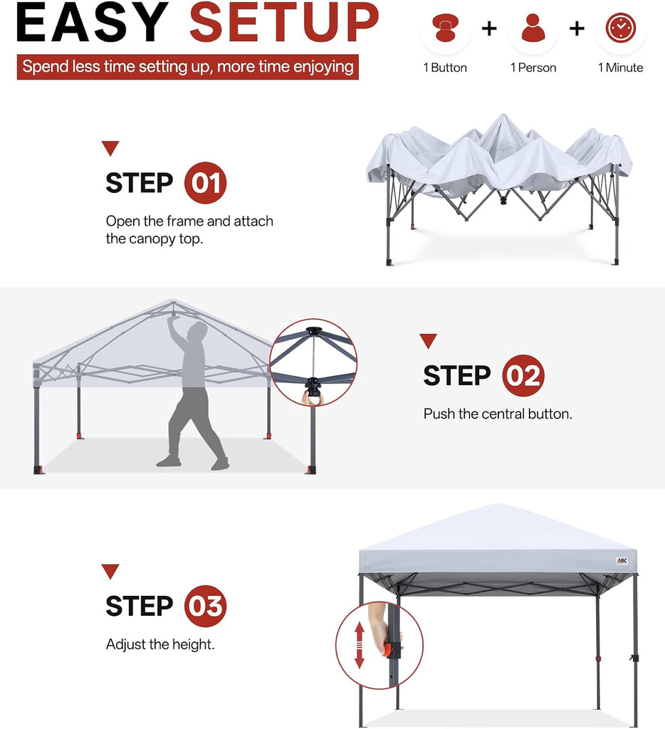 10x10 Pop Up Canopy Tent, Easy Setup Instant Shelter with Wheeled Bag, Heavy Duty Outdoor Canopy UV Protection