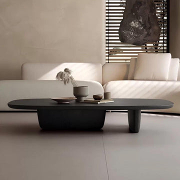 Coffee Table Solid Wood Oval Living Room Table Wabi Sabi Style