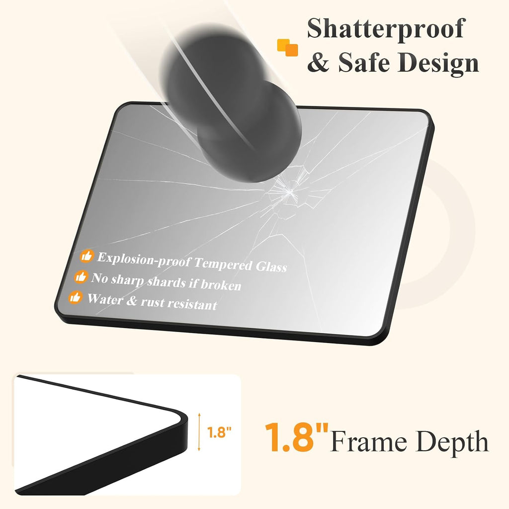 Bathroom Mirror for Over Sink, 20x28 Inch Wall Mount Mirror with a Rounded Rectangle and Matte Metal Frame