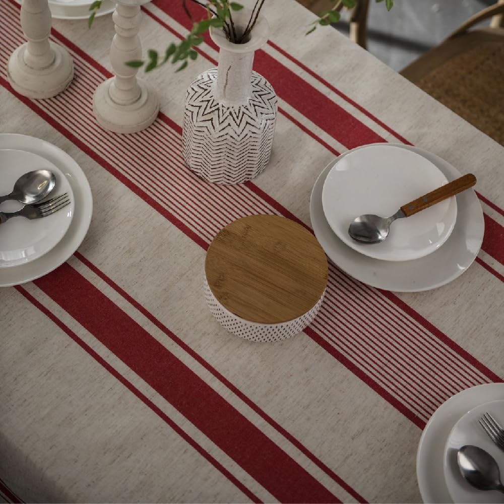 White Red Tablecloth Cotton Linen Farmhouse Table Cover Soft Washable Table Top for Parties Coffee Kitchen Décor