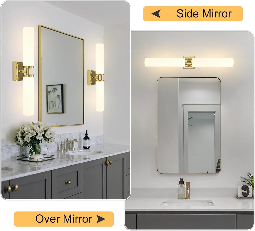 Gold Wall Sconces Set of Two, Bathroom Sconces with Frosted Glass Shade, Modern Vanity Sconces Lighting over Mirror