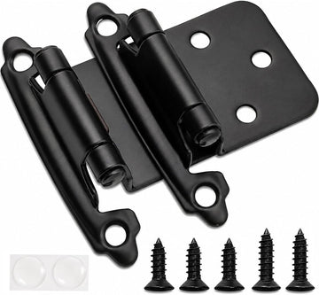 1/2" Overlay Matte Black Cabinet Hinges 50 Pack (25 Pair) Self Closing Bath & Kitchen Cabinet Hinges Black Flush Mount