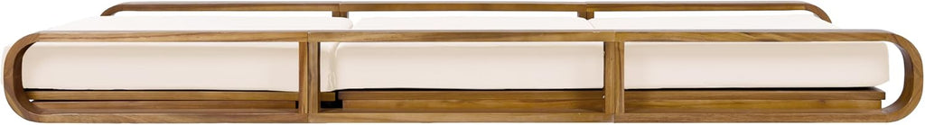 Pyke Chaise Lounge Chair Outdoor with Foldable Cushion, Acacia Wood Poolside Sun Lounger with Curved Frame