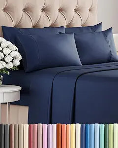 Queen 6 Piece Bed Sheet Set - Soft, Breathable & Cooling Sheets - Navy Blue
