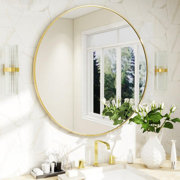 20 Inch Round Mirror, Metal Frame Circle Mirror, Gold