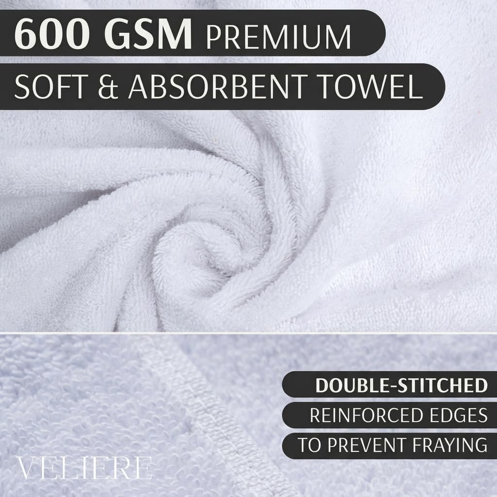 Luxury Turkish Bath Towels Set of 4, Double Stitched 100% Cotton True 600 GSM Soft & Absorbent Bathroom Towels, Hotel