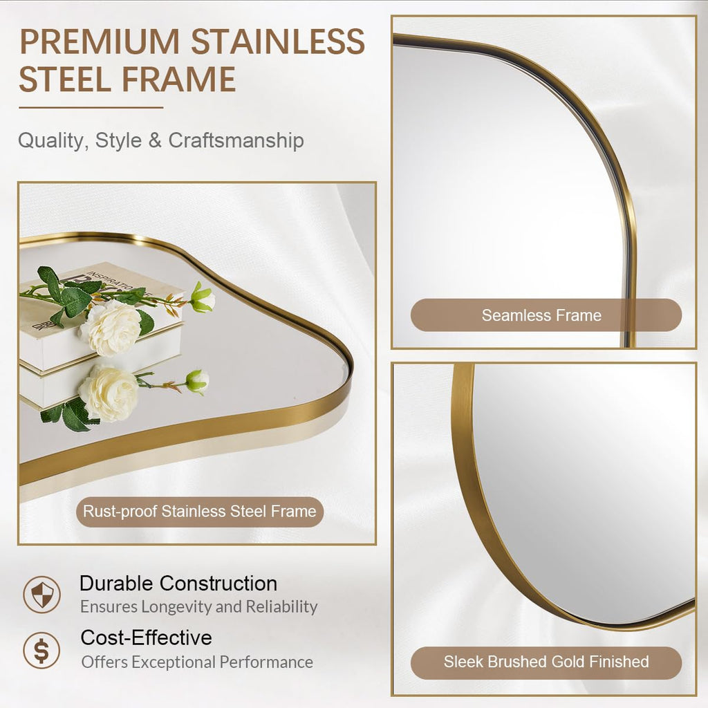 30x30'' Brushed Gold Mirrors for Wall, Irregular Square Mirrors