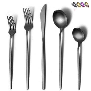 Stainless Steel Flatware Set, Titanium Plated, 20-Piece Matte Black Service Set for 4