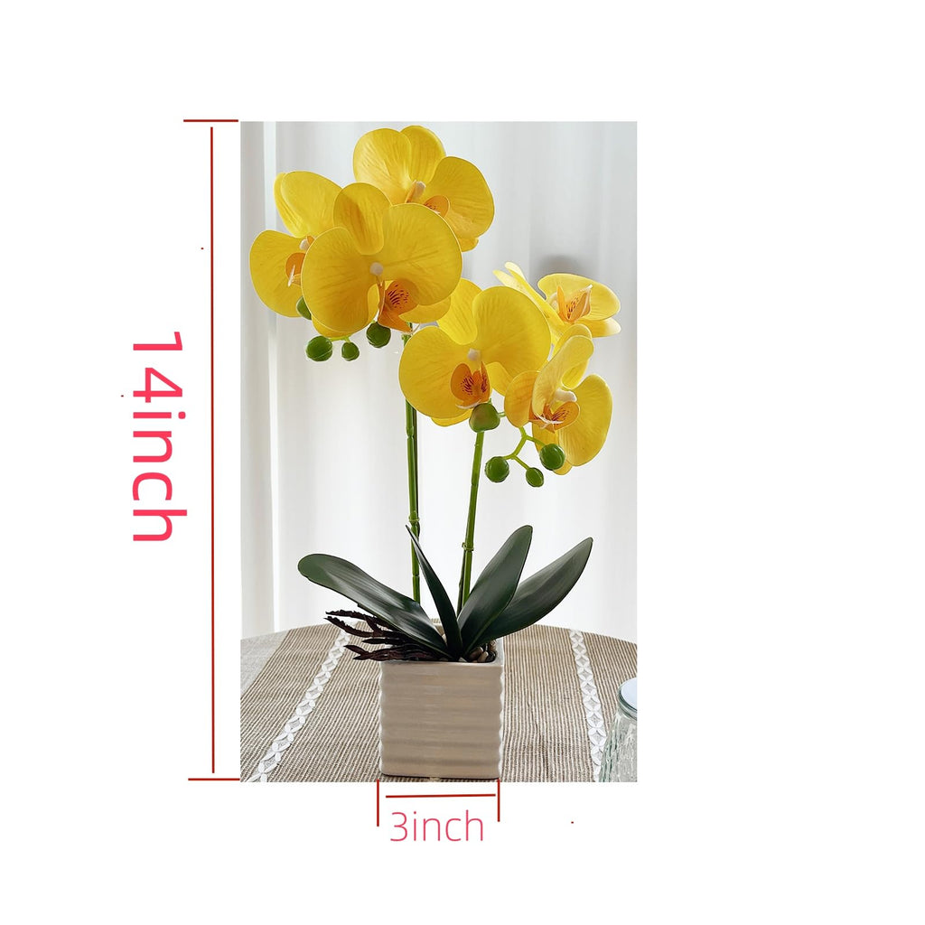 Artificial Orchids Decor Indoor with Vase Orchids Artificial Flowers Yellow Orchid Height 14 inches