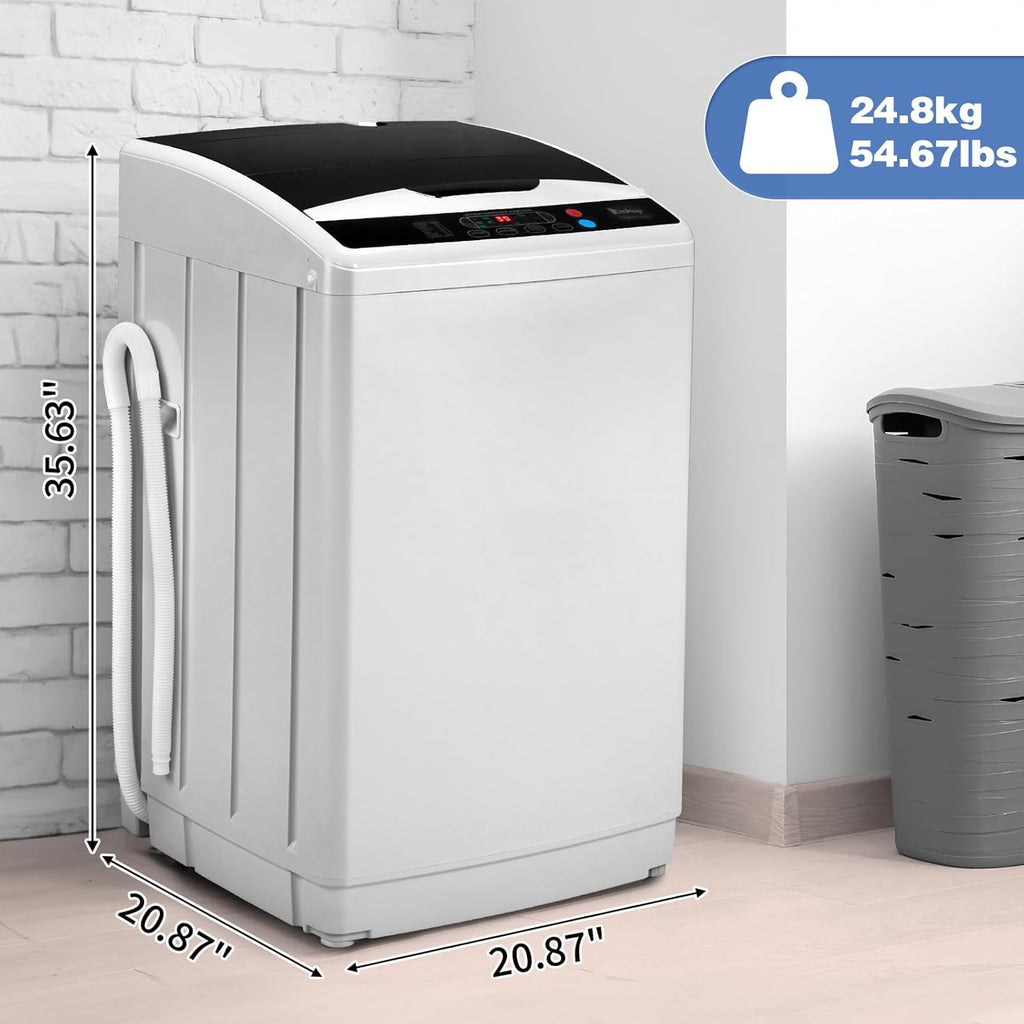 25LBS Portable Washing Machine, Full-Automatic Laundry Machine with Stainless Steel Drum, 10 Wash Programs Compact