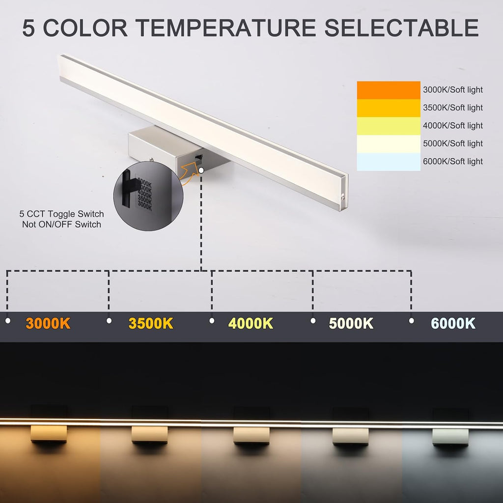 LED Modern Bathroom Light Fixtures 18W Brushed Nickel Vanity Lights Bar 5CCT Dimmable ixture Over Mirror Vanity Light