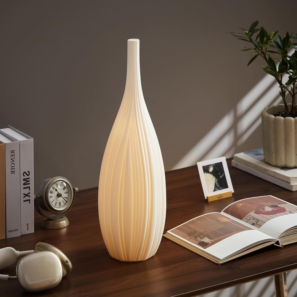 20.6" Modern Ceramic Table Lamp, Fully Dimmable Modern Bedside Lamps and Nightstand, White Translucent Ceramic Shade