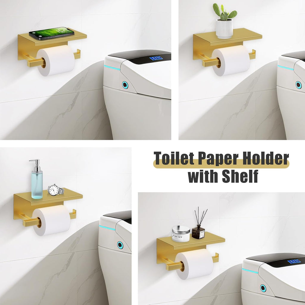 5-Pieces Brushed Gold Bathroom Hardware Accessories Set Stainless Steel Bathroom Towel Bar Set Towel Holder Set
