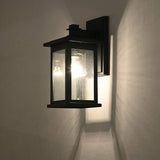 2-Pack Black Outdoor Wall Sconce, 12-Inch Modern Square Exterior Light Fixtures with Clear Seedy Glass
