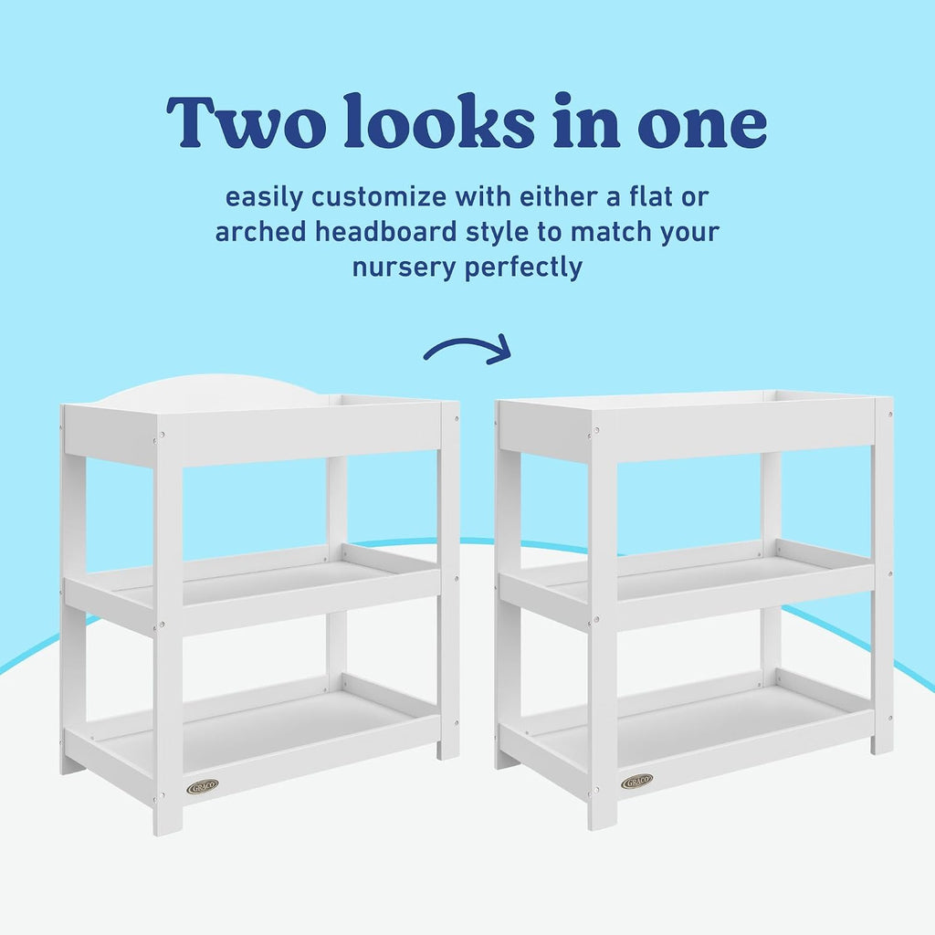 Customizable Changing Table with Water-Resistant Changing Pad, White | Customizable Modern Flat or Classic Arched