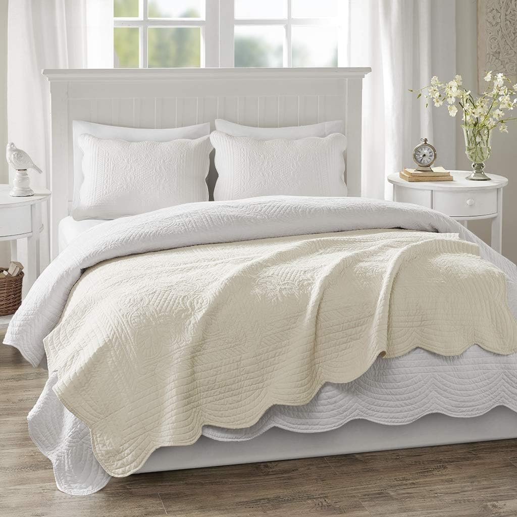 Luxe Quilted Throw Blanket - Damask Stitching Design, Cotton Filled Spread, Ultra Soft, Cozy Bedding, Sofa, Bed