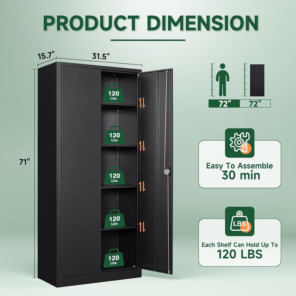 Metal Garage Storage Cabinets with Lock Door and Adjustable Shelves, Steel Tool Cabinets ,Warehouse Organisieren