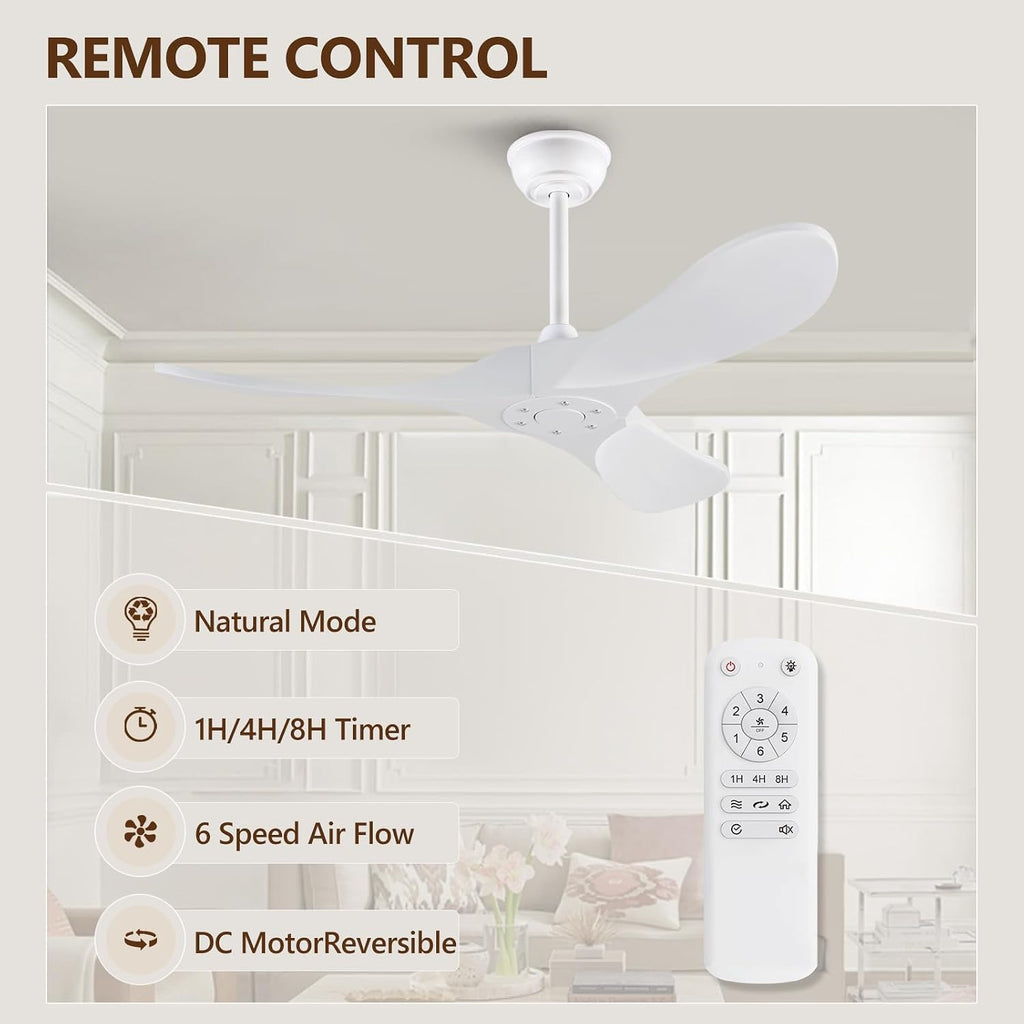 Inspired Maverick Style 42 Inch Solid Wood Ceiling Fan with Remote,White Ceiling Fan no Light,6 Speeds,Noiseless,Reversible DC Motor,Modern Ceiling Fans without Lights for Outdoor Indoor Bedroom Farmhouse,Patios