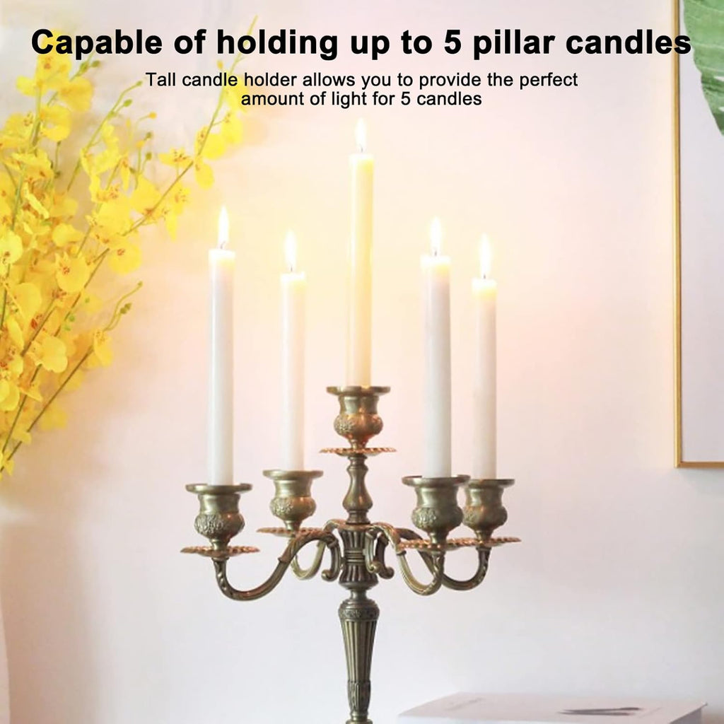 Gold Candle Holders,Metal Candelabra,5 Arms Wedding Event Candle Stand,Holiday Decorative Accessories Vintage Modern