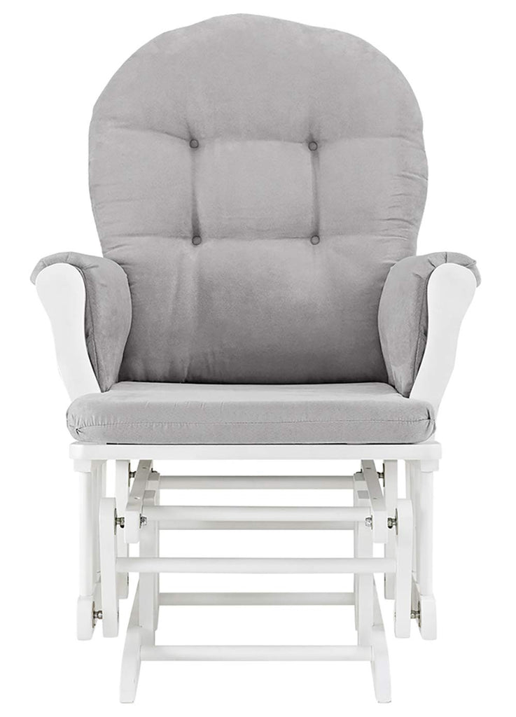 Glider and Ottoman, Polyester, Wood, Metal, White with Gray Cushion