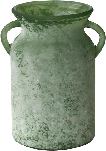 Glass Flower Vase with Handle - 8 Inches Rustic Imitation Ceramic Vase
