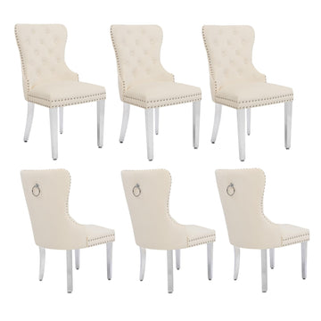 Velvet Dining Chairs Set of 6, Modern Kitchen Chairs, Beige