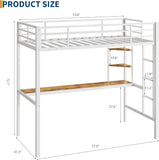 Twin Loft Bed with Large Desk and Storage Shelves