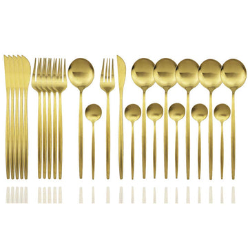 Kitchen Cutlery Set 24-piece Flatware Stainless Steel Silverware Metal Utensils Group Serves 6, Modern Elegant