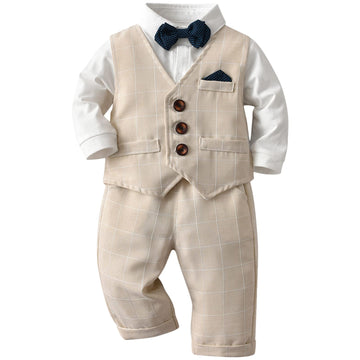 Baby Boy Formal Wear Suits for 1st 2nd Birthday Gentleman Outfits for Baptism Christening Bowtie and Vest Pants Set