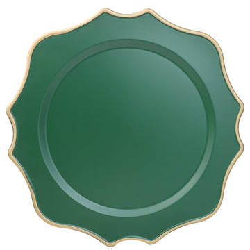 Set of 12 Green Chargers for Dinner Plates, 13 Inch Scalloped Plastic Decorative Table Charge Service Plates for