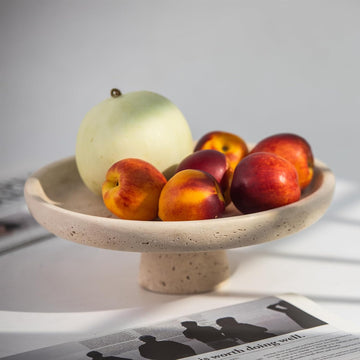 Natural Travertine Fruit Bowl Counter 10.2",Large Decorative Bowl & Travertine Bowl Pedestal Counter & Dining Table