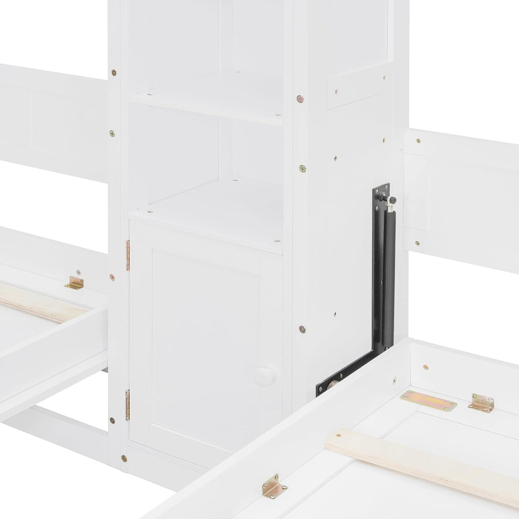 110W Dual Twin Wall Murphy Beds with Cabinets and Shelves,Sleeping Arrangement for Multipurpose Area, Bedroom, Guest