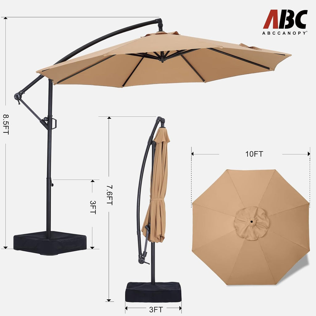 10FT Cantilever Patio Umbrella with base included - Khaki