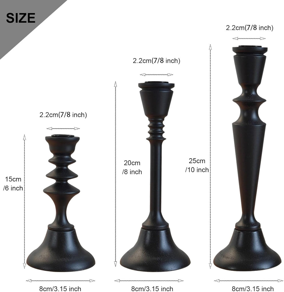 Candlestick Holders Black Candle Holder Set in 3 Designs-Taper Candle Holders Set of 3 for Candlesticks,Modern Wood