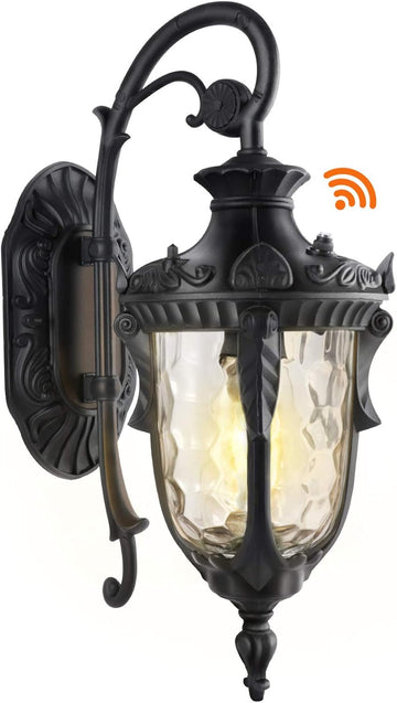 Dusk to Dawn Outdoor Light Fixture Wall Mount, Waterproof Porch Light Fixtures Wall Lamp, Outside Wall Sconce Exterior Wall Lamp with Textured Glass for House Front Door Garage (Black)